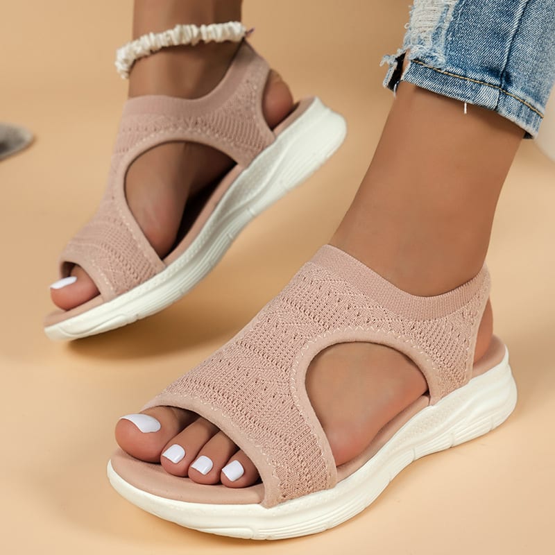 Women's Flyknit Sandals Hollow Peep-toe Roman Shoes view 10