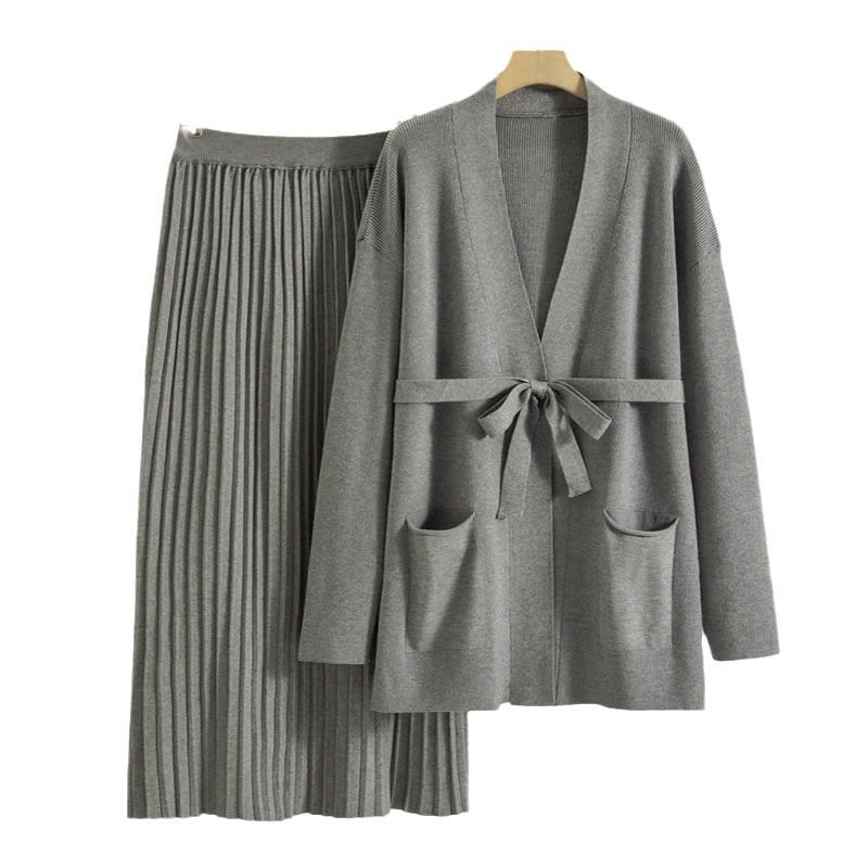 Knitted Skirt Two-piece Pleated Long Skirt Fashion Suit view 1