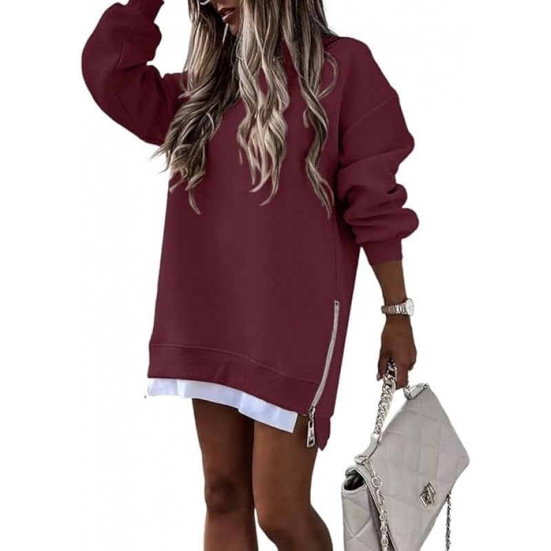Fall Winter Fashion Stitching Side Zipper Design Pullover Sweater For Women view 2
