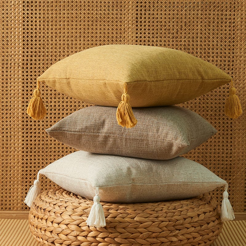 Japanese Solid Color Cotton Linen Fringe Pillow view 10