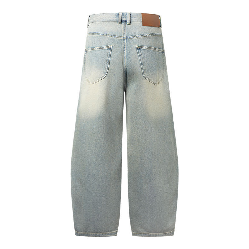 High Street Washed Distressed Pleated Design Machete Jeans view 5