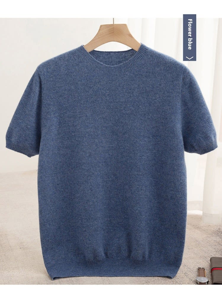 Knitted Short Sleeve Pure Wool Sweater Men's Round Neck view 10