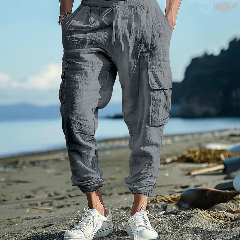 Multi-pocket Tether Solid Color Loose Cargo Pants Men view 10