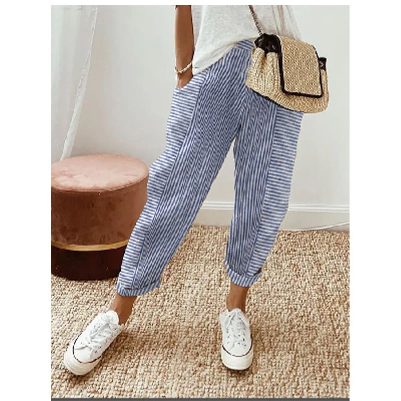 Women's Striped Print Trousers Summer Fashion Casual Loose Pants view 2