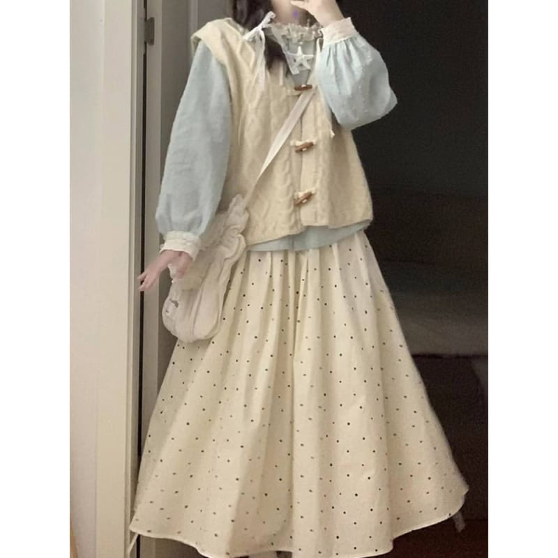 Milk Style Wear Horn Button Vest Lace Collar view 3