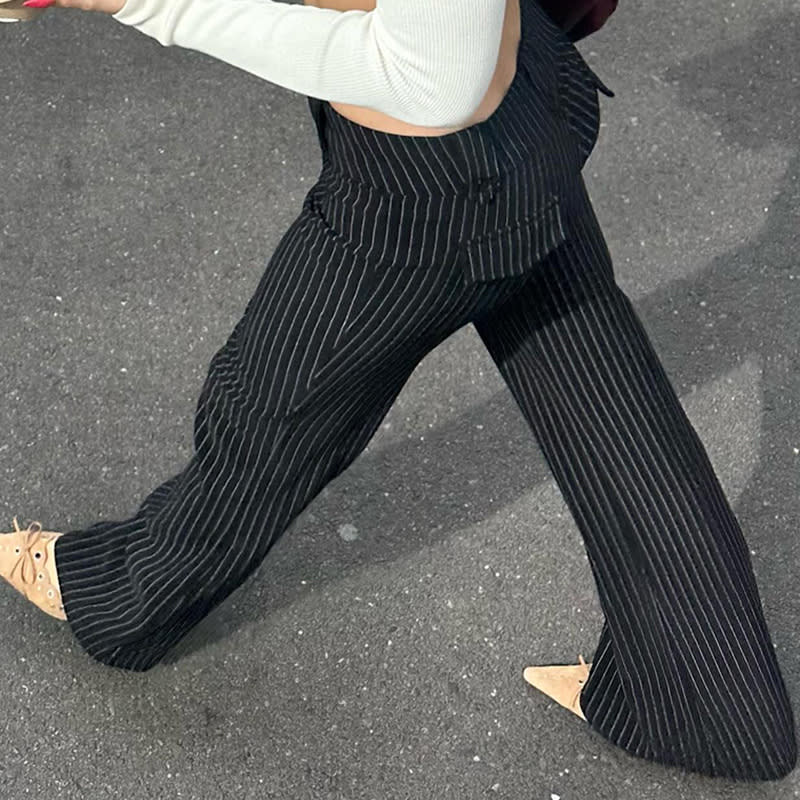 Striped Contrast Color Slightly Pull Women's Casual Pants view 3