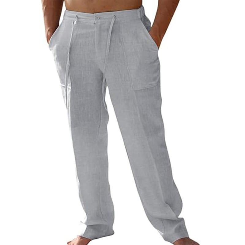 Men's Casual Linen Patch Pocket Loose Drawstring Straight Summer Beach Yoga Trousers view 13