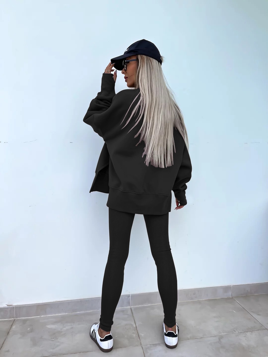 Sweater Suit Women's Casual Loose Long Sleeve Crew Neck Split Top Tight Trousers view 53