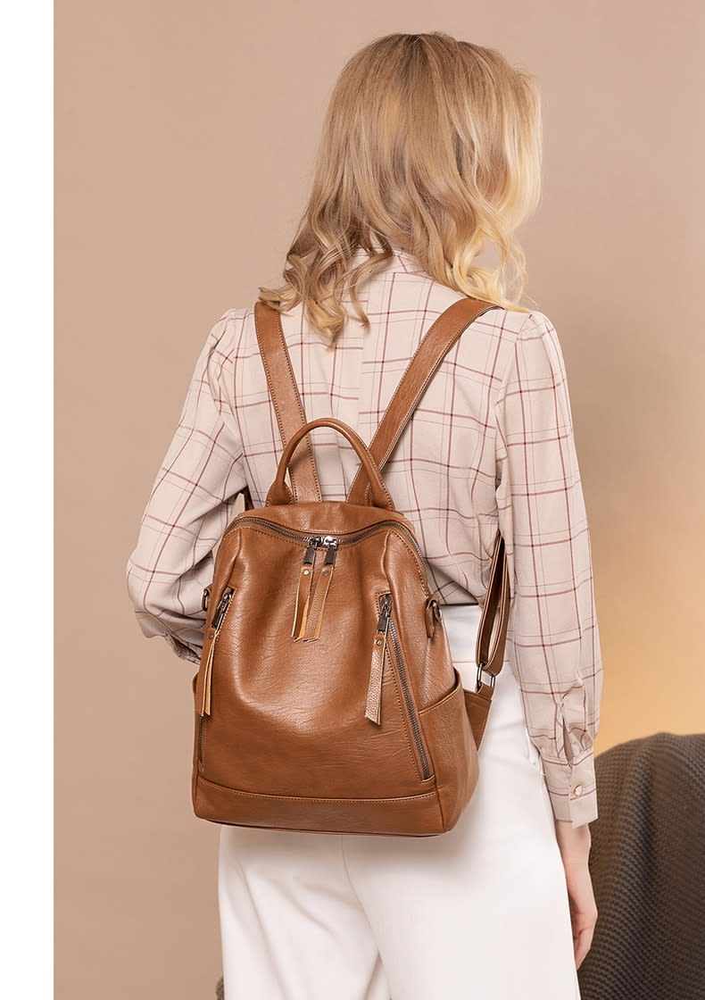 Women's Minimalist Leather Versatile Casual Backpack view 9