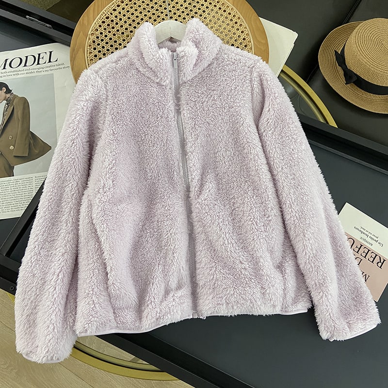 Women's Long Fleece Fleece Cardigan Zipper Coat view 14
