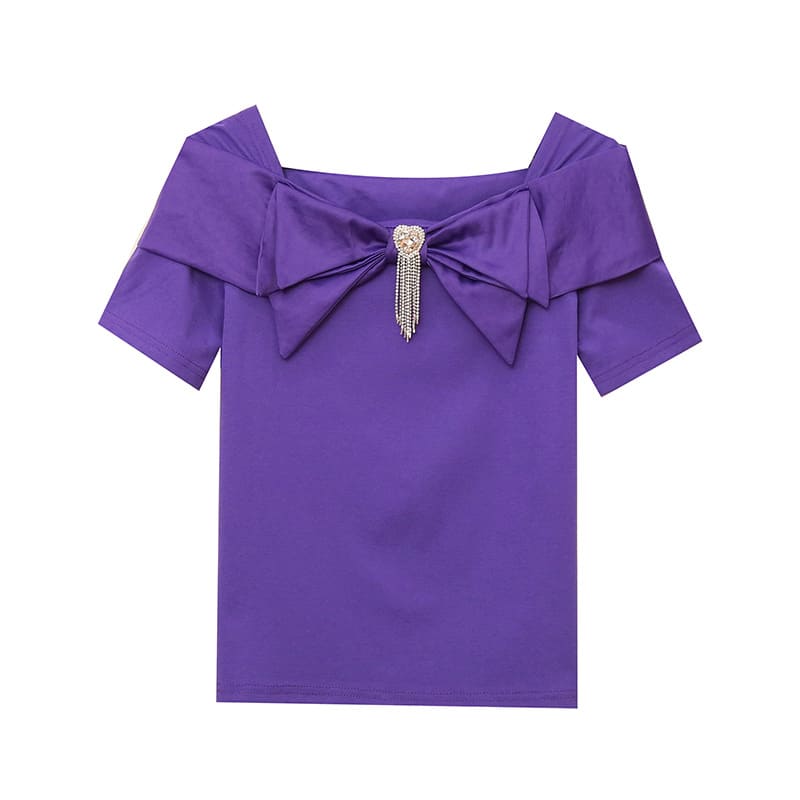 Women's Design Sense Three-dimensional Bow Waist Slimming Temperament Wild Short Sleeve view 4
