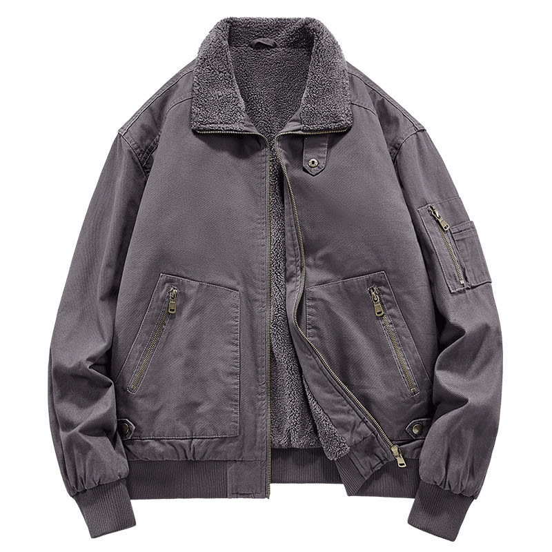 Men's Fleece-lined Washed Cotton Jacket Trendy Windproof view 5