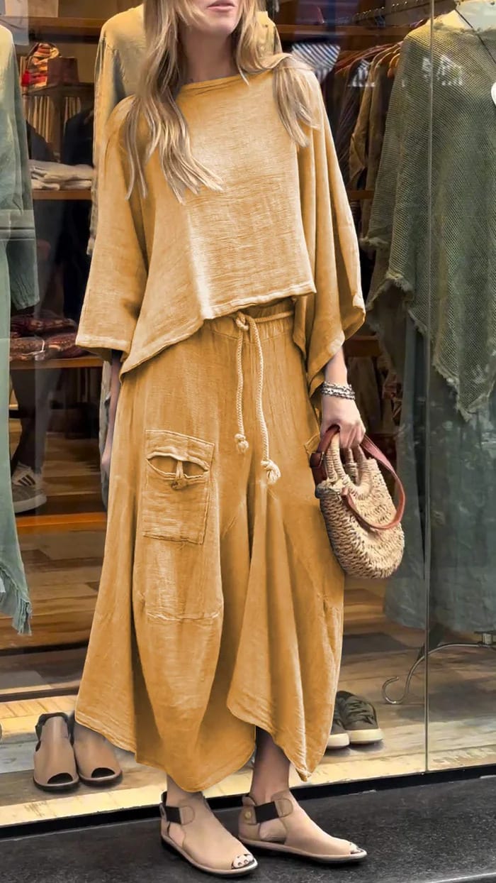 Loose-fitting Skirt Suit Fashion Solid Color Pullover Long-sleeved Top And Long Skirt Two-piece Set view 3