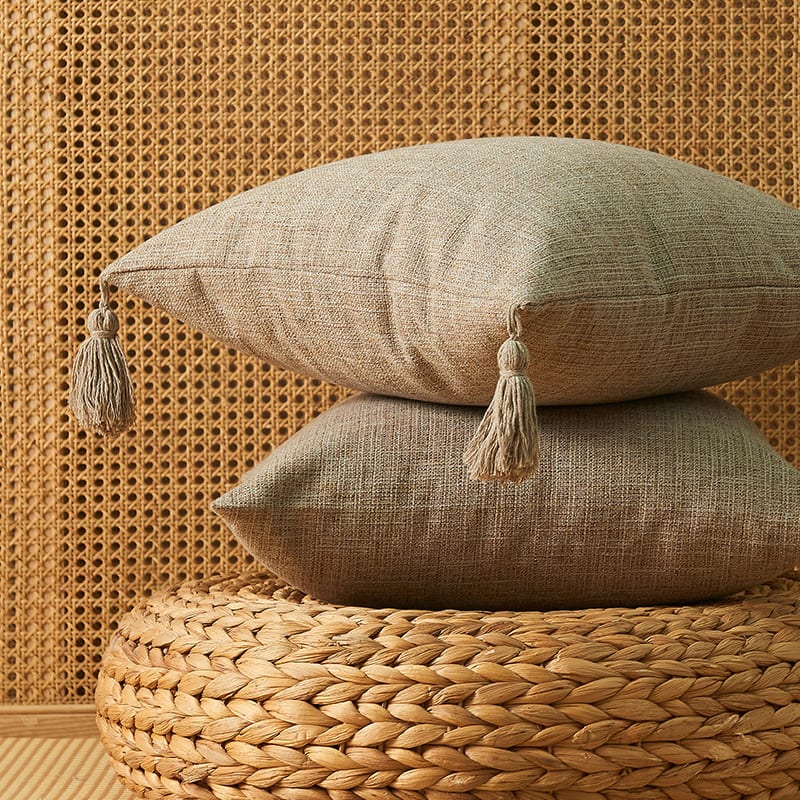 Japanese Solid Color Cotton Linen Fringe Pillow view 4