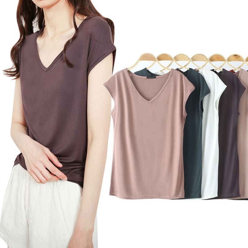 Solid Color And V-neck Sleeveless Loose Women's T-shirt Casual Bottoming Shirt Inner Wear Blouse view 19