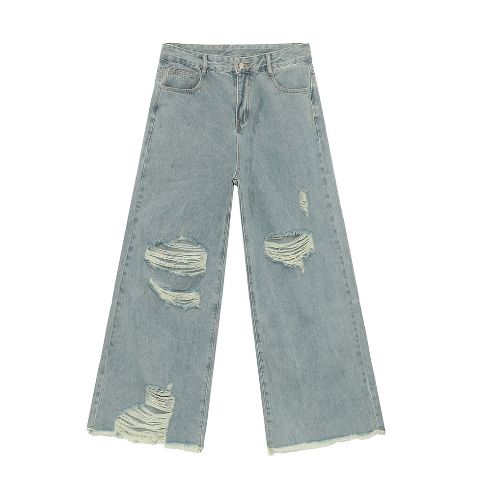 American Pu Shuai Burrs Tassels Broken Hole Design Denim Suit view 2