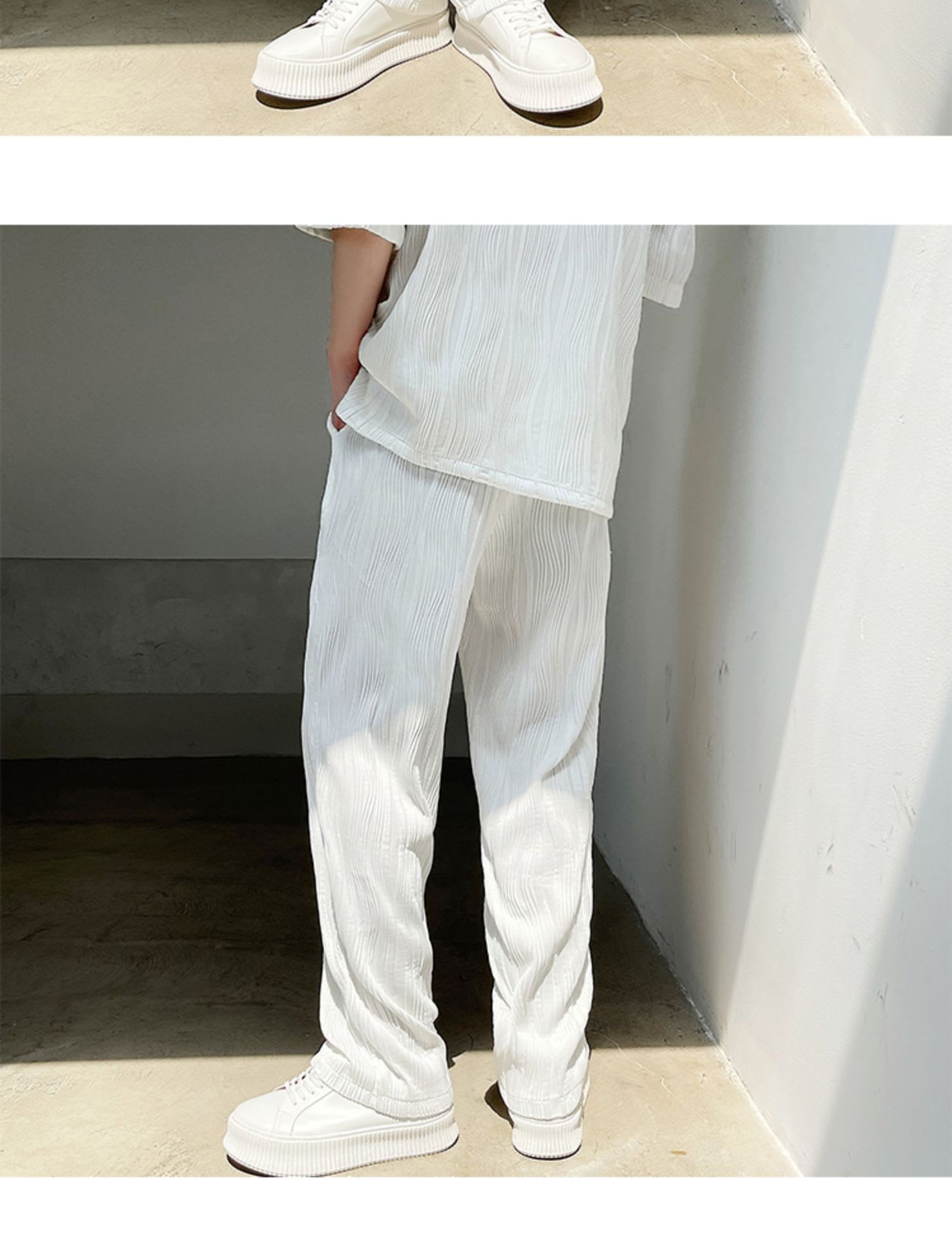 Men's Trendy Loose Pleated Embossed Texture Casual Pants view 6