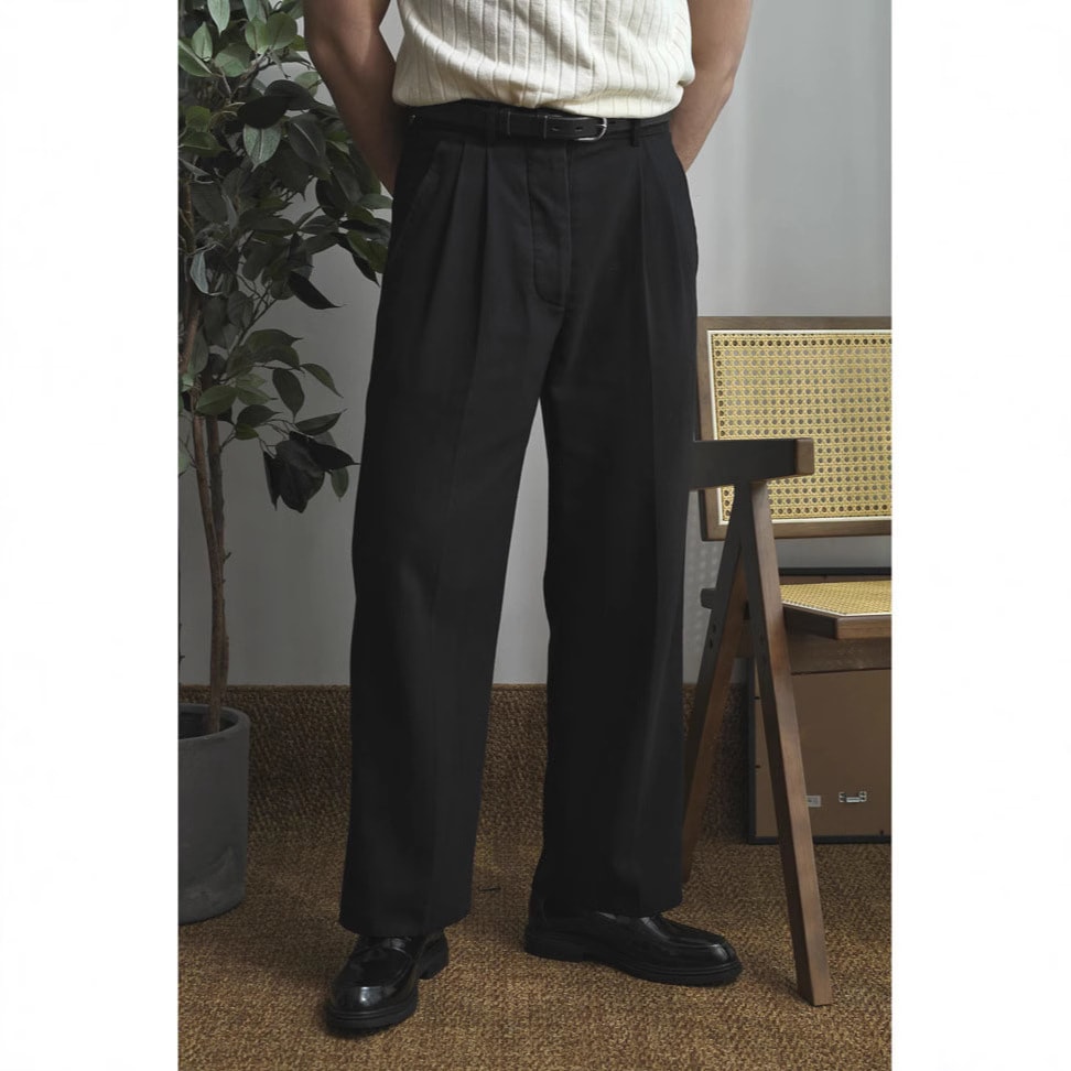 HOT Thread Double Pleated Loose Straight Cargo Casual Suit Pants view 2