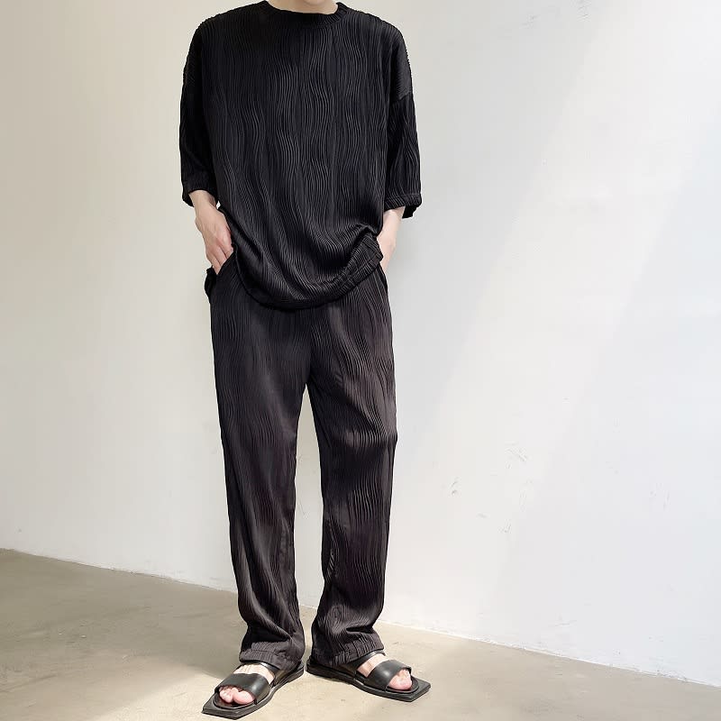 Men's Trendy Loose Pleated Embossed Texture Casual Pants view 2