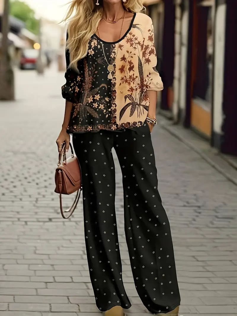 Suit Women's Two-piece Set Fashion Loose Top Wide Leg Pants 3D Printing view 20