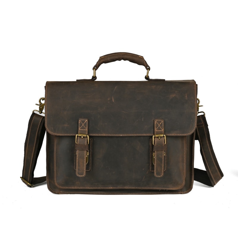 Top Layer Leather One-shoulder Crossbody Laptop Bag view 4