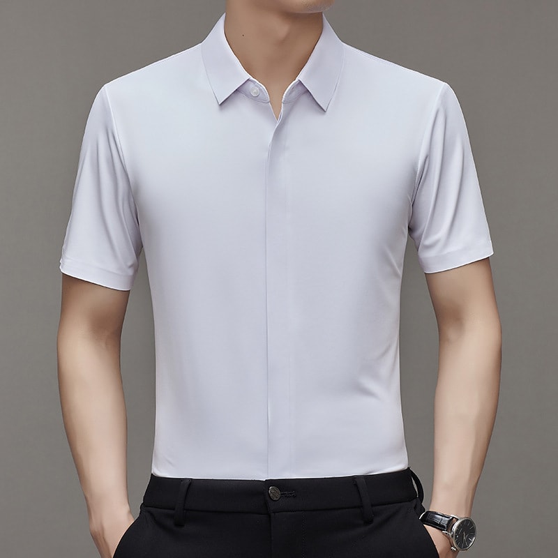 Pure Color Seamless Men's Shirt Business Casual view 2