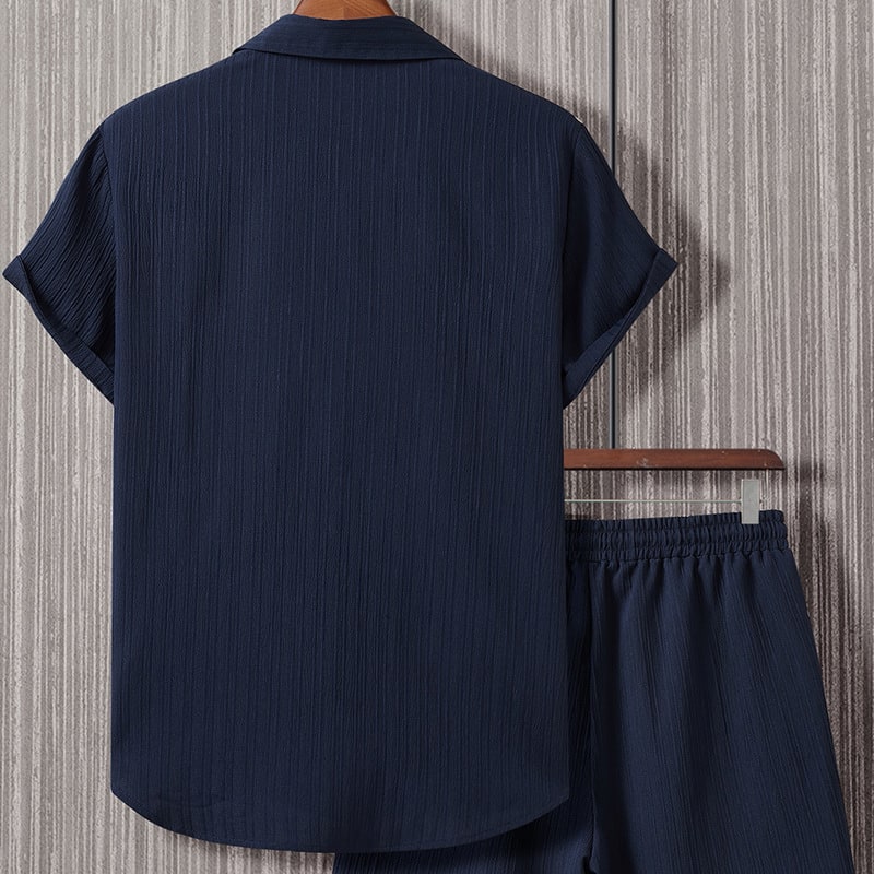 Striped Short-sleeved Shirt Breasted Lapel Suit view 4