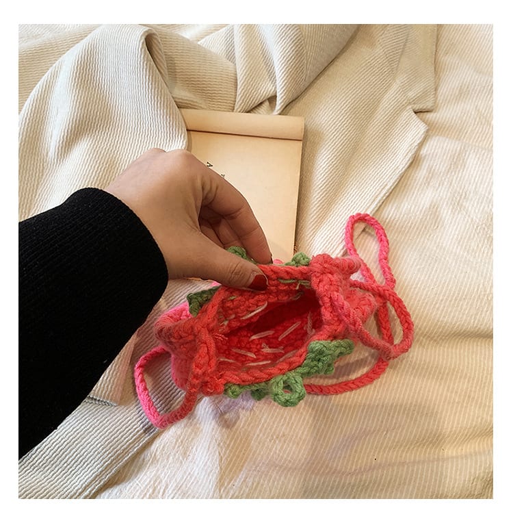 Handmade Knitted Children's Wool Cute Strawberry Crossbody Bag view 17
