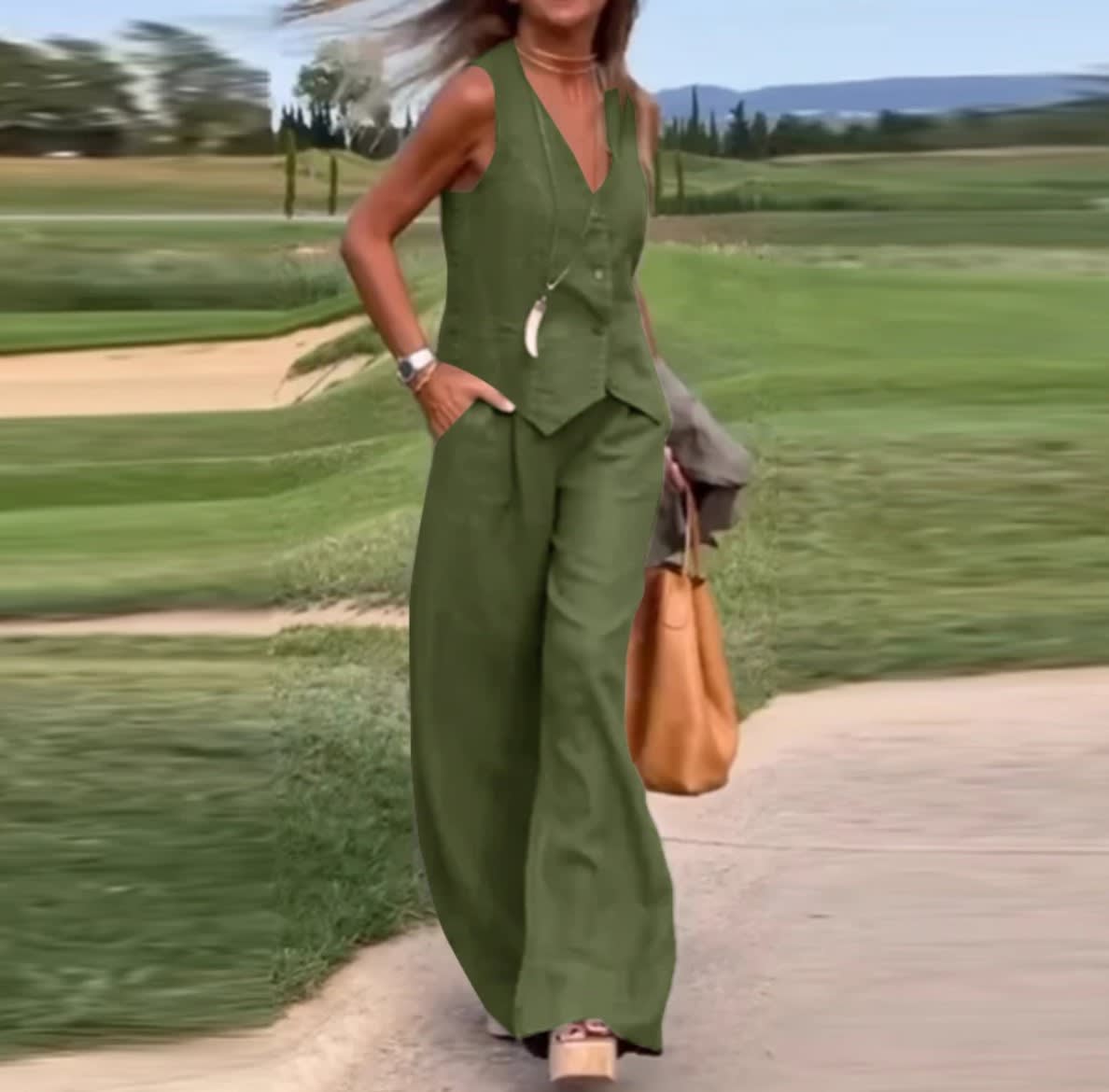 Casual Women's Solid Color Fashion Sets Of Vest Trousers Suit view 7