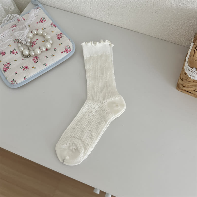 Mesh Hollow Out Solid Color Stringy Selvedge Mid-calf Length Loose Socks Breathable Sweat Absorbing view 12