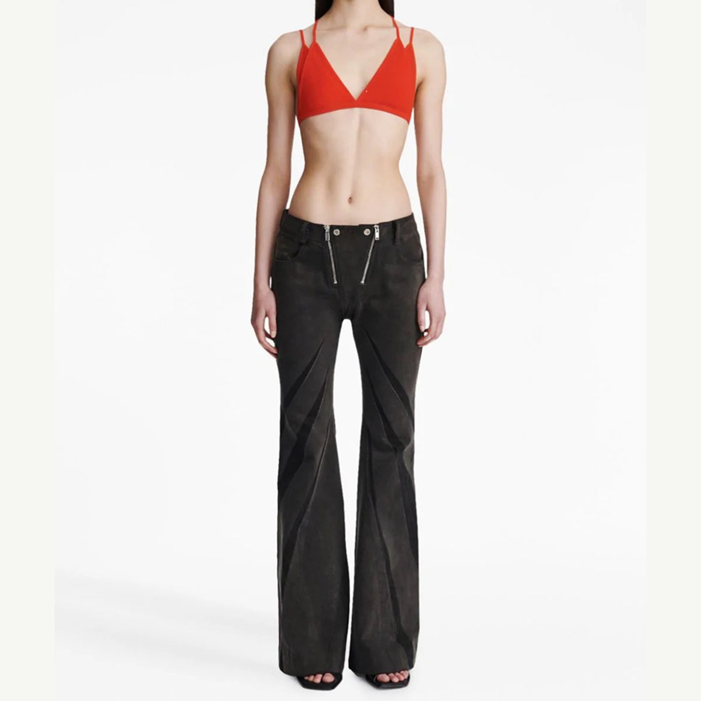 Color Contrast Patchwork Tube Top Three-dimensional Elastic Washed Jeans Two-piece Set view 8