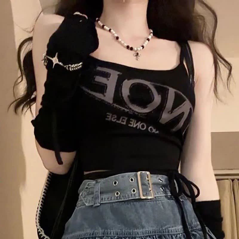 Fashion Suit Lotus Leaf Border Light Denim Skirt Letter Cutout Sling view 10