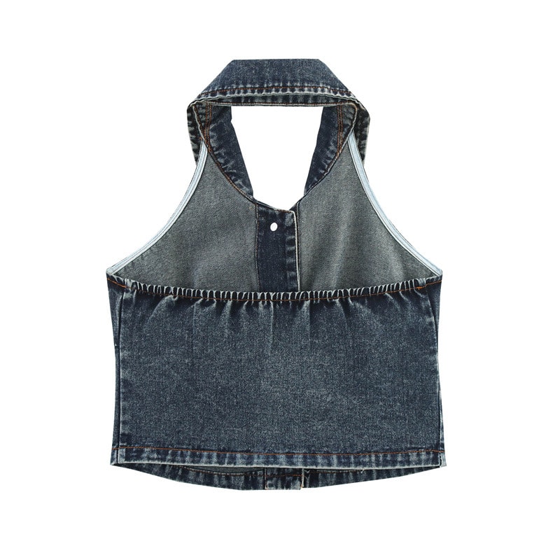 Sexy Big Backless Lapel Halter Denim Camisole view 3