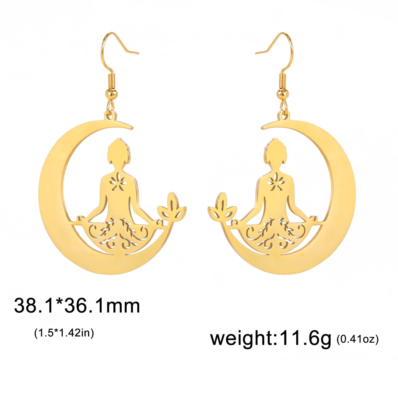 Yoga Moon Earrings Stainless Steel Meditation view 5