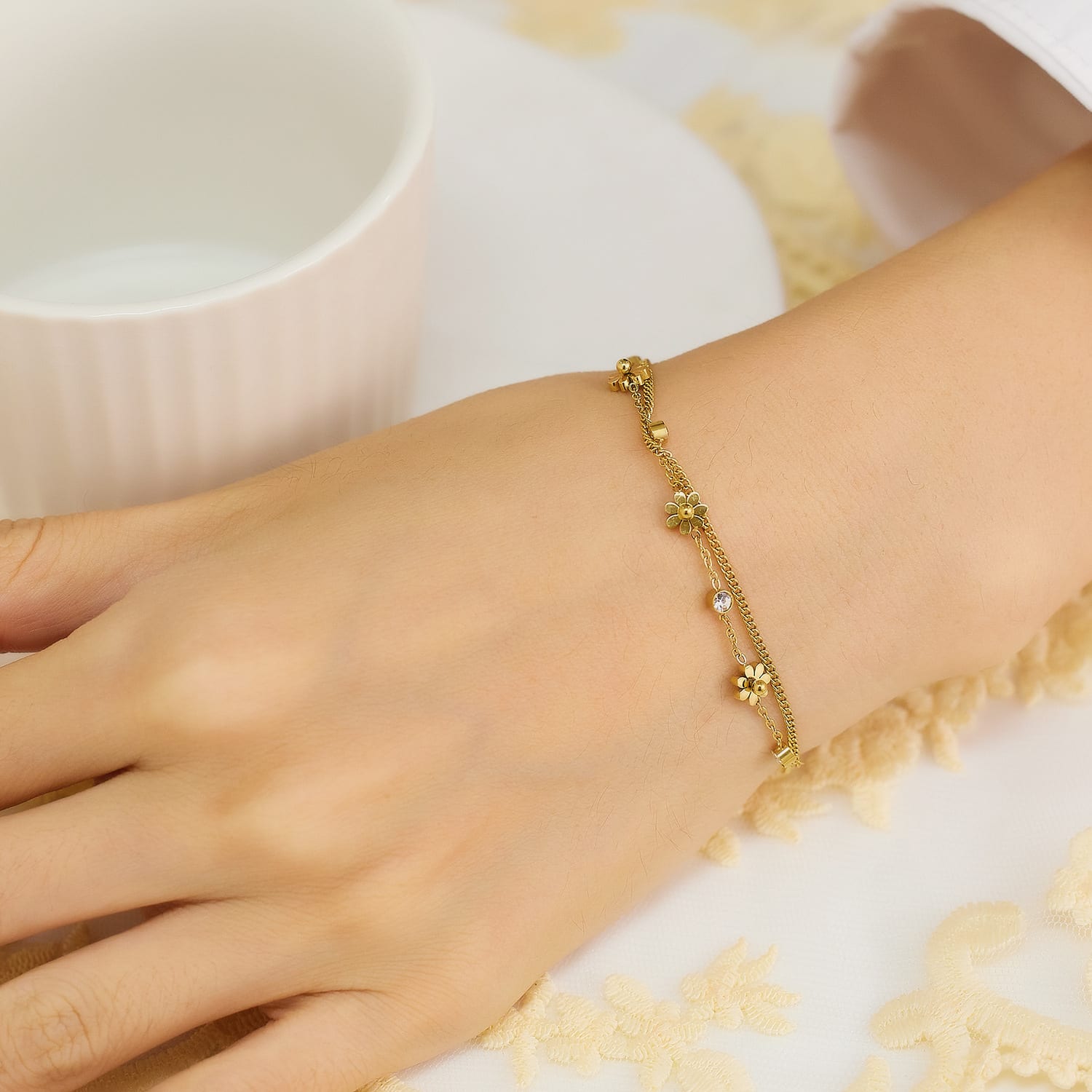 Stainless Steel Bracelet 18K Gold Diamond view 2