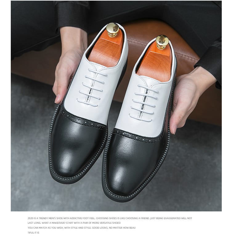 Men's Business Double Color Block Leather Shoes view 15