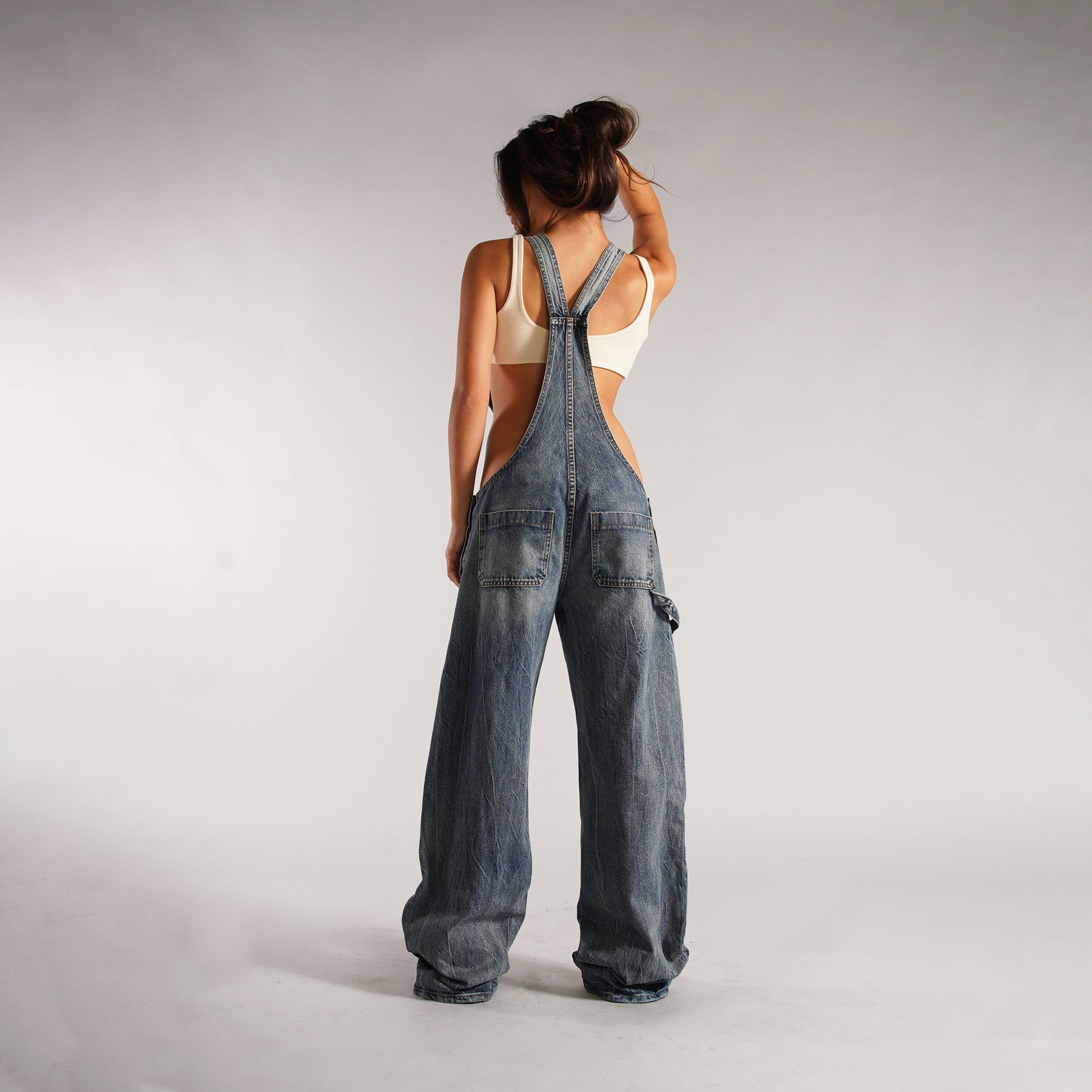 Y2K Zipper Denim Overalls With Pockets Fashion Loose Suspender Jumpsuit Streetwear Jeans Pants Womens Clothing view 12
