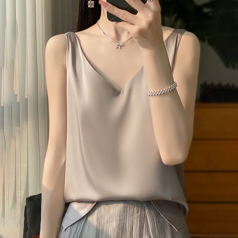 Sling Vest Inner Match Satin Silky Base Loose Sleeveless Top view 3