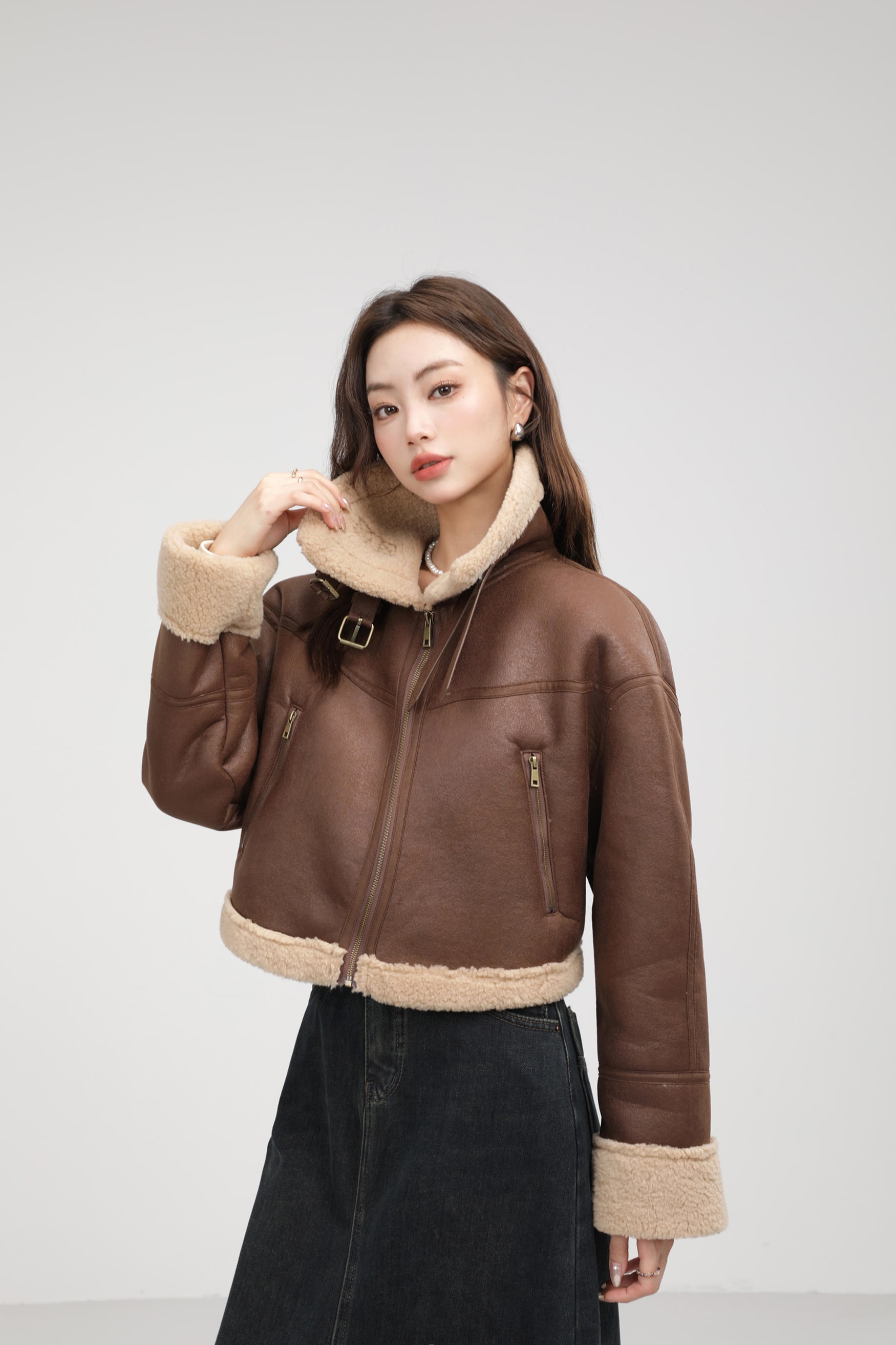 Stand Collar Fur Integrated Lamb Fur Short Coat view 6