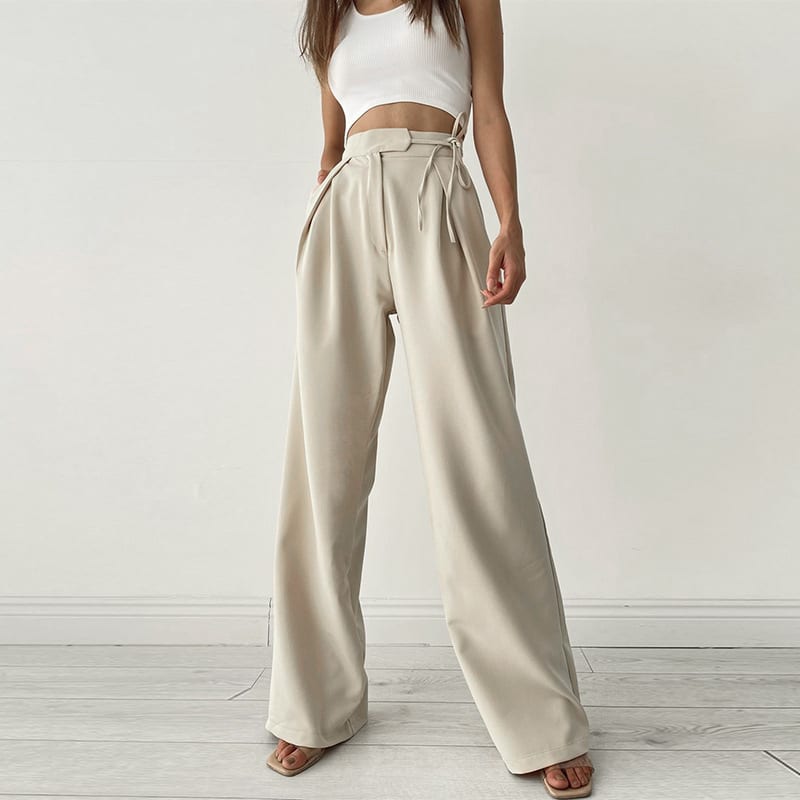 Knitted Casual Sports Trousers High Waist Loose Straight Wide Leg view 3