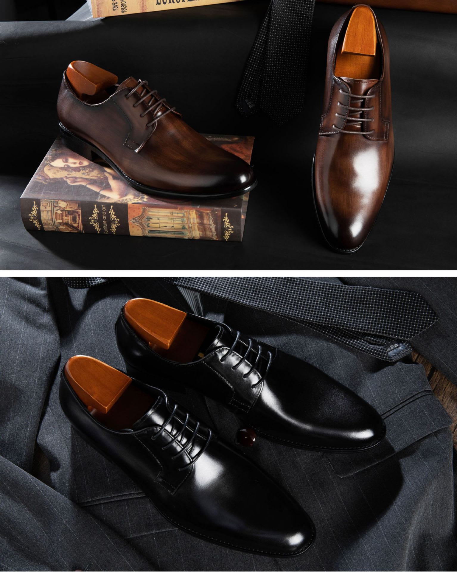 Men's Leather Shoes Breathable Lace Up Hand-rub Color view 22