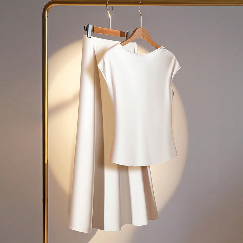 European And American Style Artificial Silk Short Sleeve Skirt Suit view 3