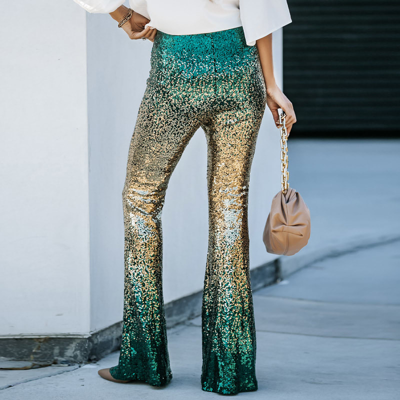 Gradient Color Wide Leg European And American High Waist Slim-fit Sequined Flared Pants view 2
