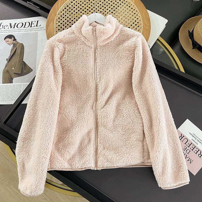 Women's Long Fleece Fleece Cardigan Zipper Coat view 10