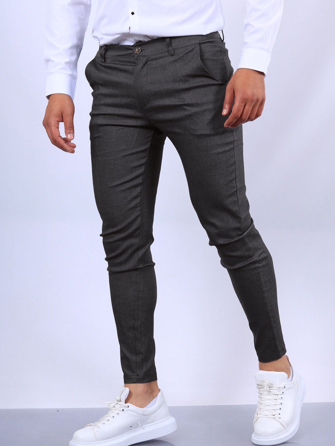 Men's Slim Button Trousers Fashion Solid Office Versatile Long Pencil Pants view 8