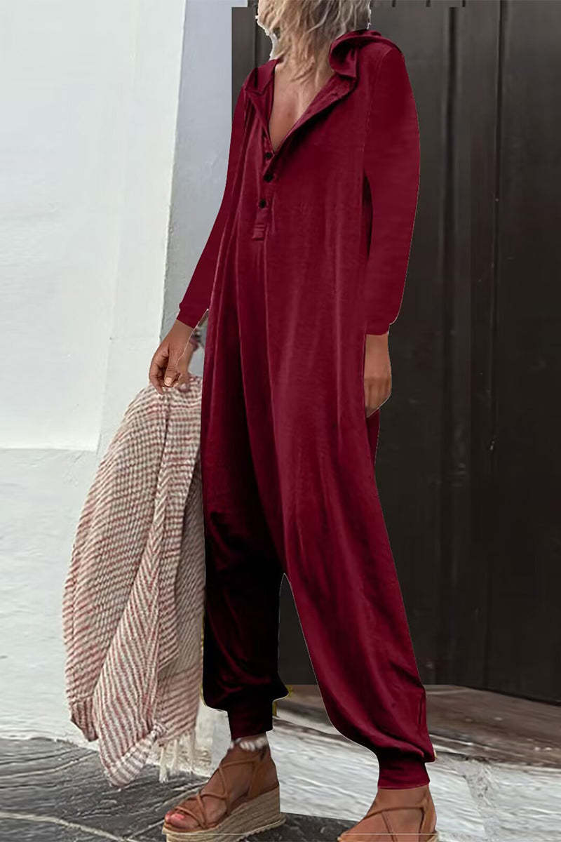 Hooded Side Pocket Long Sleeve Trousers Jumpsuit Baggy Pants view 4