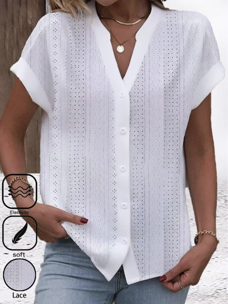Summer Simplicity Casual V-neck Solid Color Shirt For Women view 8