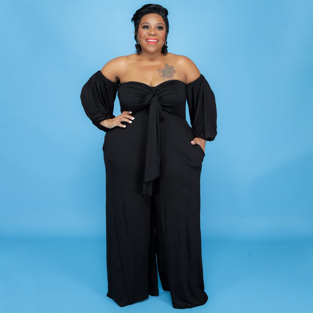 Tube Top Solid Color Jumpsuit Wide Leg Pants view 5
