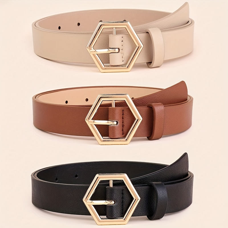 Women's Hexangular Star Irregular Gold Buckle PU Belt view 4