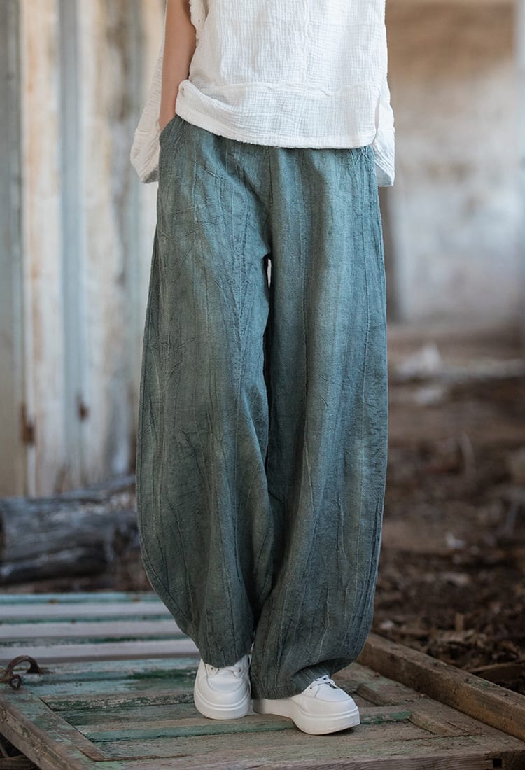 Tie-dyed Old Padded Fleece Trousers Winter Cotton And Linen Women's New view 25